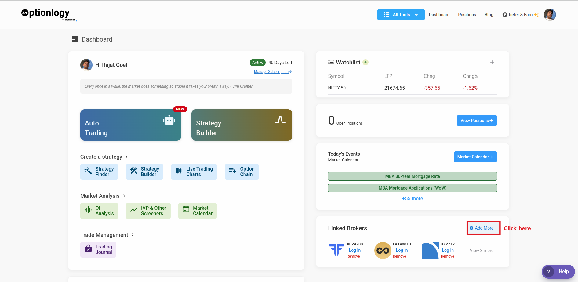 Optionlogy Account Section